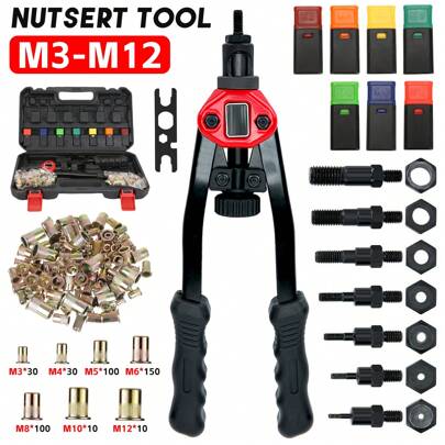 430PCS Rivet Nut Kit Nutsert Tool Rivnut Riveter Gun Heavy Duty Riveting Rivets