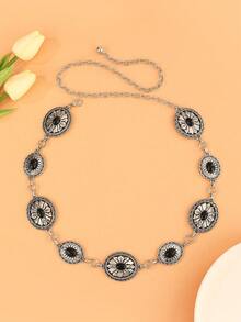 1 قطعة سلسلة/حزام خصر بشكل بيضاوي وبيضاوي صغير من الفضة والفيروز عصري