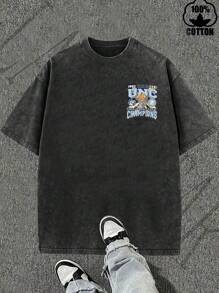 A Retro Sports Style Honor Commemorative Washed T-Shirt With Double-Sided Printing, Using "Front And Back Echoing Design+Event Symbols+Retro Texture" To Convey "Campus Sports Glory, Event History Inheritance, Retro  Attitude"...Classic Retro Fashion Boutique 230g Washed 100% Cotton T-Shirt, Men's Summer High-Quality Printed Cotton Retro Fashion Brand Loose, Soft And Comfortable Casual Multi-Color T-Shirt, Suitable For Outdoor Wear In Summer, With A Certain Thickness, Daily Wear And Friend Gifts, Back To School Gifts