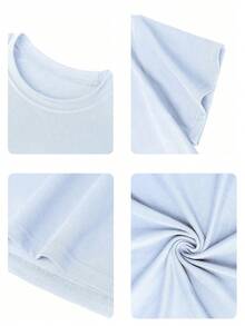 1 chiếc áo thun ngắn tay in họa tiết, áo mùa hè thường ngày cho bé gái chơi đùa. - Màu xanh lam - Xem 8