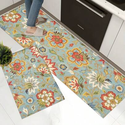 1 pieza, Decoración para el hogar, Alfombra, felpudo o tapete de cerámica de diatomita con patrón floral vintage impreso, antideslizante, rectangular con impresión 3D, apto para sala de estar, dormitorio, pasillo, baño, lavandería - Alfombras de poliéster, aptas para decoración de interiores y exteriores del hogar