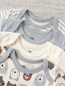 4 Pieces Infant Boy Girl 0-12 Months Casual Short Sleeves Cute Baby Bodysuits Four Seasons - Xám - Xem 3