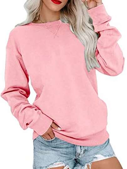 Women's Casual Long Sleeve Sporty Round Neck Loose Pullover Sweatshirt