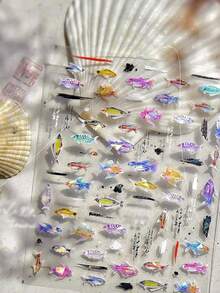 Beautizon Nailartlab 1张小鱼美甲贴纸，全息效果，DIY Y2K风格5D美甲装饰贴纸 - 彩色 - 查看 11
