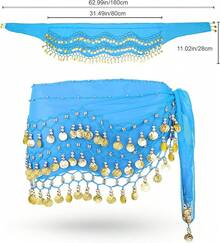 Chiffon Belly Dance Hip Scarf With 128 Coins For Yoga Class - 淺藍色 - 查看 4