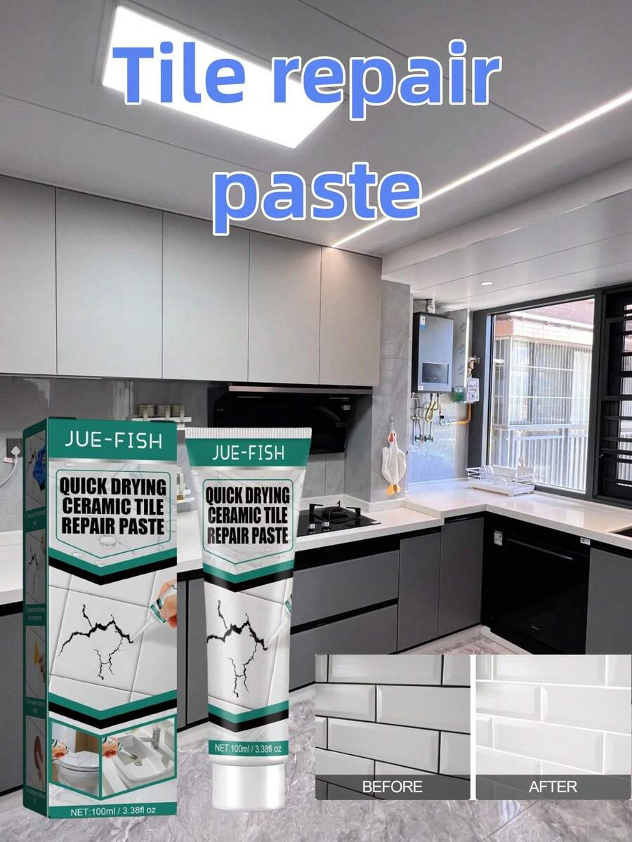 JUE FISH 100ml 瓷砖修补膏，快干粘合剂，用于修补裂缝，适用于瓷砖、大理石、浴缸、家具、卫生间 - 彩色 - 查看 1