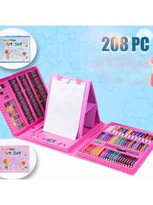 208pcs Kids Art Set With Washable Crayons & Watercolor Markers, Drawing Kit For Beginners Ages 3-12, Christmas/Birthday Gift For Boys Girls (Random Patterns)
