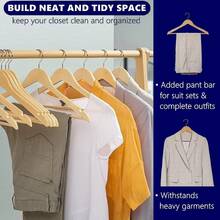 10/20/50 Pcs Premium Wooden Suit Pant Dress Coat Non-Slip Hangers  W/360° Swivel Hook - 米色 - 查看 4