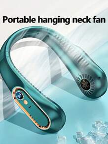 1 pezzo Ventilatore portatile da collo ricaricabile regolabile, ventilatore indossabile, raffreddatore d'aria portatile ricaricabile con display digitale a LED, 5 velocità di regolazione, ventola da collo appesa, uscita dell'aria superiore e inferiore, ventilatore USB portatile mini senza lame