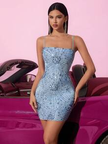 Elisanya فستان كوكتيل قصير للحفلات الراقصة بأكتاف مكشوفة وأربطة متقاطعة على الظهر المكشوف وخصر مرتفع، مناسب للسهرات والنوادي والمناسبات المسائية - الأزرق - مشاهدة 3