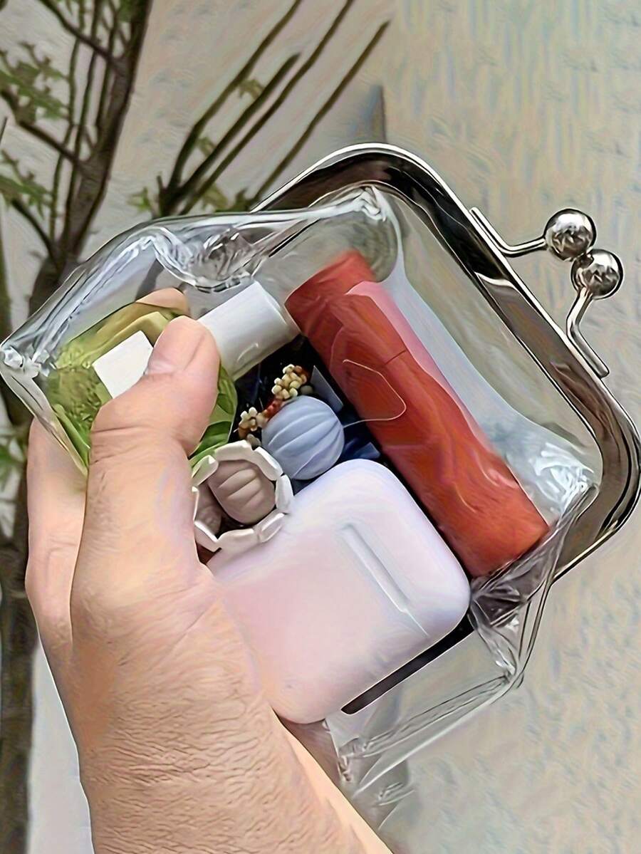 復古透明零錢包 女款短夾 便攜迷你化妝收納包 女用旅行化妝包 精緻易攜 旅行居家收納 旅行必備 宿舍用品 婚禮新娘禮物 母親禮物 閨蜜禮物 生日禮物 紀念品 - 無色 - 查看 1