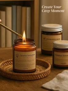 1pc Scented Candles In Glass Jar | Soy Wax Candle, Autumn Brown Home Decor, Gifts For Women Birthday Wedding Room Decor, Meditation&Yoga. - Canned Wax - View 3