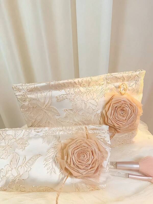 حقيبة مستحضرات تجميل محمولة من الورد المجفف الفاخر، حقيبة داخلية بطانة مستقلة، حقيبة تخزين ذات سعة كبيرة لمنتجات العناية بالبشرة