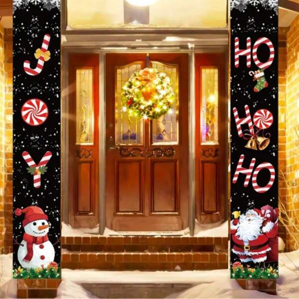 1 set kerstdecoratiebanners voor op de veranda, polyestervezels, kerstcarnavalfeest, geschikt voor binnen- en buitendecoraties voor kerstfeesten, voordeuren, woonkamers en keukens.
