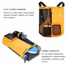 可折叠速干网袋，多功能手提包和单肩包，配有干湿分离隔层，适合夏季海滩、游泳和锻炼，多功能抽绳轻便储物袋，黑色牛津布，可调节肩带，Crossfit 设计 - 藍色 - 查看 10