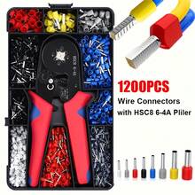 1200pcs Pipe Crimp Terminals, Multi-Style Terminal Kit, Copper Tube + Flame Retardant PVC Shell, Wire Connectors, High Precision Alloy Steel Crimping Pliers HSC8 6-4A, 0.25-10mm
