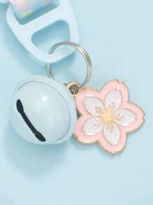 1pc Polyester Flower Print Pet Collar With Cherry Blossom Charm And Bell, Quick Release Buckle, Adjustable Size Suitable For Cats And Small Dogs, Seasonal Use