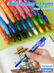 24 Packungen verdrehbare Buntstifte, kräftige Farben, einfacher Griff zum Aufdrehen, keine verschmierenden Farben, Schulmaterial, Rückkehr zur Schule