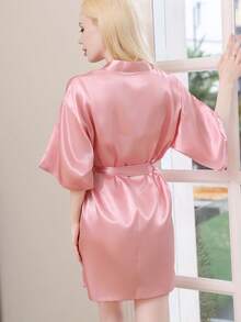 1 件女士纯色优雅系带秋冬浴袍，性感短款缎面丝绸柔软睡衣，适合新娘、伴娘、家居使用