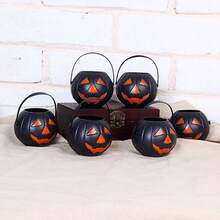 6 Pieces Of Halloween Plastic Smiling Pumpkin Bucket Venue Decoration Props, Ghost Pumpkin Bucket, Pumpkin Light Decorations - Multicolor - View 2