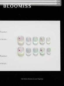 10片手工制作短款按压指甲，手绘制作，夏季指甲，可重复使用假指甲美甲用品指甲