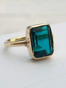 1pc Elegant Navy Blue Cubic Zirconia Rectangular Ring, Engagement Wedding Ring, Valentine's Day Gift