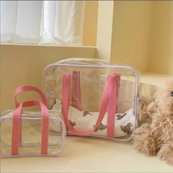 1 peça/2 peças exclusivas de bolsa de maquiagem em PVC transparente, bolsa de gelatina transparente de grande capacidade, bolsa de praia em PVC à prova d'água popular, bolsa de armazenamento transparente para natação, bolsa organizadora para áreas externas