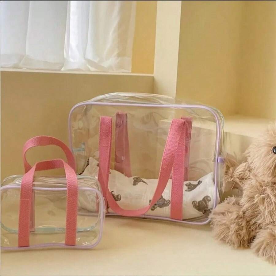1 peça/2 peças exclusivas de bolsa de maquiagem em PVC transparente, bolsa de gelatina transparente de grande capacidade, bolsa de praia em PVC à prova d'água popular, bolsa de armazenamento transparente para natação, bolsa organizadora para áreas externas