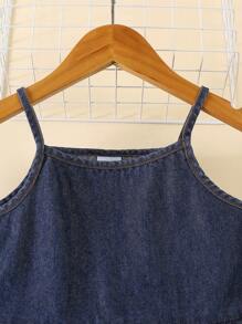 Conjunto de verano para niña - Top corto de volantes sin mangas con shorts vaqueros casuales desgastados, elegante y versátil, apto para viajes de verano, playa o uso diario