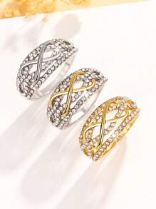 1 Stück Luxuriöser silberfarbener Ring mit Unendlichkeitszeichen Design aus kubischem Zirkonia, Verlobungs-Versprechen Ring, geeignet für den täglichen Gebrauch oder als Geschenk für Frauen