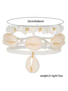 3pcs/Set Ocean Style Glass Beads, Crushed Stone, Resin Starfish & Shell Beaded Anklet, Suitable For Women Everyday & Beach Wear