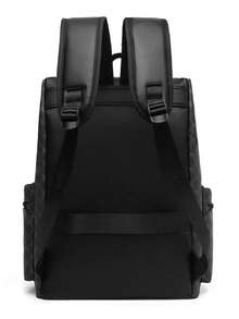 大容量男士格子背包 - 笔记本电脑包配有可调节肩带、多个隔层和拉链开合，适合通勤、办公室工作、商务旅行 - 黑色 - 查看 4