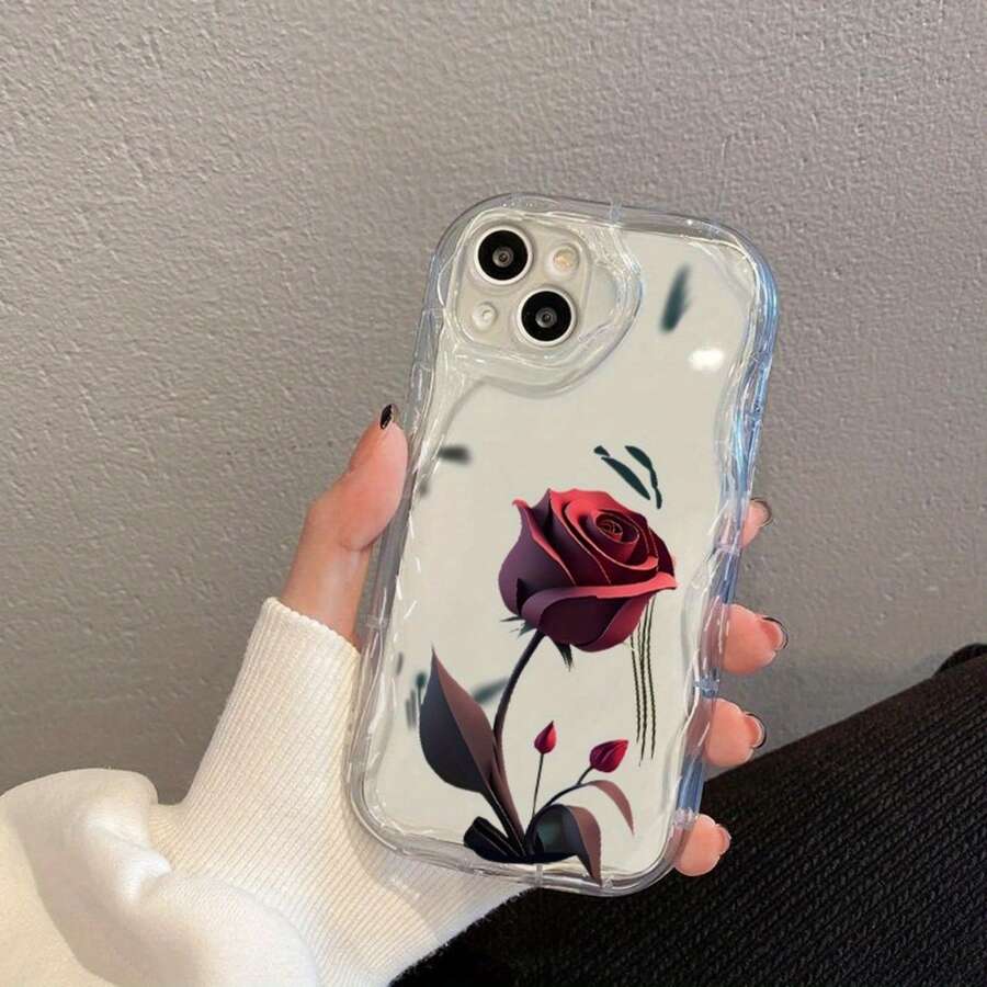 Funda para teléfono 1 pieza 16 teléfono, onda transparente con estampado rojo simple, diseño floral estético, teléfono duradero, mejor familia y amigos, adecuado 16 15 14 13 12 11 Pro y otros modelos. - Colores mixtos 2 - Ver 1