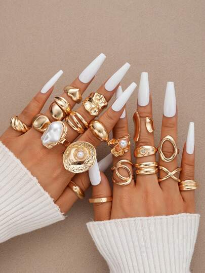 7/19 Pcs/Set Punk Rings Set For Women Vintage Geometric Rings Set Fashion Personality Jewelry Gifts Match With Daily Outfits, Party Accessories(No Box)