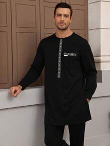 Muslimische Kleidung schwarzes Vollhemd und Hosen 2-teiliger afrikanischer Herrenanzug Kafatan, elegantes Oberteil ohne lange Ärmel und Hosen, vollständiger Luxusanzug für Herren Hochzeit