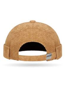 Casquette sans bord avec patch en velours côtelé, chapeau plat de style rétro moto, casquette dôme unisexe style hipster pour le printemps et l'automne - A - Voir 3