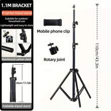 Adjustable 43/63/82 Inch Universal Projector Tripod Stand, Stretchable Aluminum Alloy Frame, 1/4" Metal Swivel Head, Suitable For LCD Projectors, Cameras And Phones