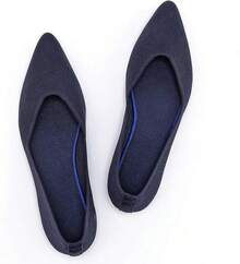 Womens Flat Shoes Classic Pointed Toe Flats Knitted Dress Shoes Soft Comfortable Dressy Flats Women - 6042海軍 - 查看 6