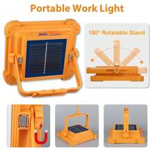 1 pieza de Luz de trabajo recargable solar de alta potencia, Foco portátil de 264 LED de alta luminosidad con base magnética, Luz LED para área de trabajo IP66 a prueba de agua, 5 modos, linterna para mecánicos, campamentos, pesca y reparaciones automotrices