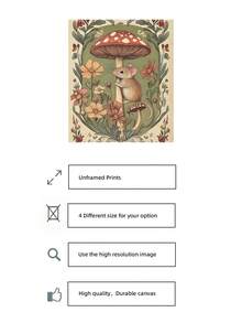 1 件无框 Cottagecore 老鼠墙壁艺术印刷品，复古羊皮纸上印有舒适林地插图、红色蘑菇和野花 | 乡村植物帆布海报，适合托儿所、公寓、客厅、卧室 | 完美的礼物和派对装饰、墙面印刷、度假旅行、海滩毕业典礼、返校、时髦海报（无框民间艺术）