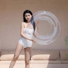 1pc Inflatable Clear Swimming Ring, Transparent Photography Prop Swimming Ring Adult Round Transparent Swim Ring, Beach Essentials, Beach Accessories, Pool Float - Multicolor - View 6