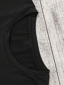 Cartoon Image Short Sleeve Round Neck T-Shirt, Casual And Fashionable Short Sleeve T-Shirt, Micro Elastic, Opaque, Easy Care Material, Perfect For Everyday Wear, Ladies T-Shirt - 黑色 - 查看 3