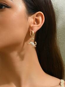 2 件时尚经典海洋派对人造珍珠镶嵌红珊瑚镀金珊瑚蟹和海星天然贝壳 DIY 手工首饰，多种款式可选，适合女性在度假、派对、返校季和其他节日佩戴的耳环 - 小螃蟹鑲鑽耳環 - 查看 5