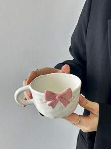 1pc Ins Style 3D Embossed Bowknot Ceramic Mug With Handle, Suitable For Coffee, Milk, Tea, Beverage, Gift For Family And Friends - Multicolor - View 7