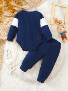 2pcs Toddler Baby Long Sleeve Fleece Cute Bear Design Set, Super Soft, Stretchy, Minimalist & Comfortable, For Baby Boys