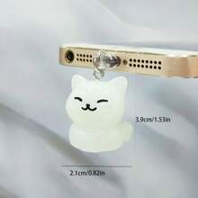 1pc Glow-In-The-Dark Resin Smiling Cat Pendant Phone Dust Plug Charm, Phone Decoration
