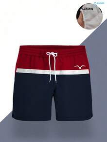 Men's Quick-Dry Mesh-Lined Swim Trunks With Drawstring Waist, Side Pockets And Seagull Print - Multicolor - View 5