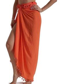 Eicolorte Sarong Cover Up Womens Beach Cover Up Bikini Bathing Suit Swimsuit Swimwear Coverup Sarong Pareo Wraps Women - Orange - 查看 2