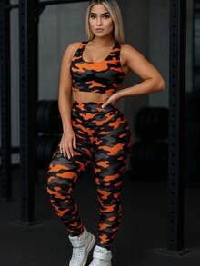Gym Clothes Fit Top And Pants Sets - Orange - View 3