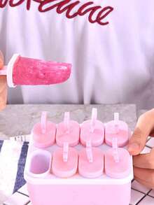 1 pieza Molde de helado cuadrado de 8 celdas con mango de dibujos animados, hecho de material PP. Molde casero DIY para paletas, fabricante de helados - Multicolor - Ver 13